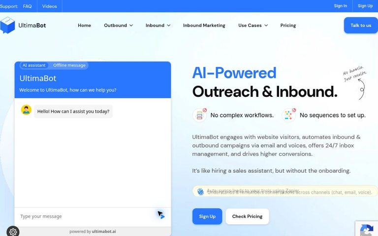 UltimaBot public AI communication-platform website